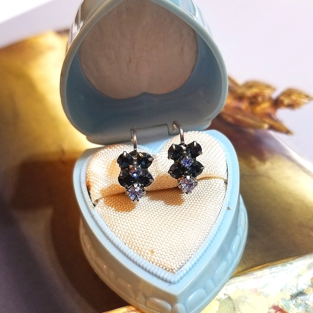 SORRELLI Vintage Swarovski Blue Crystal Minimalist Earrings